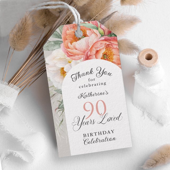 Étiquettes-cadeau 90 Ans Aimé Floral Féminin 90e Anniversaire (Créateur téléchargé)