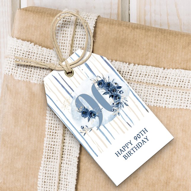 Étiquettes-cadeau 90e anniversaire Floral Numéro 90 De et vers (90th Birthday Gift Tag from my Floral Number Birthday Party Collection)
