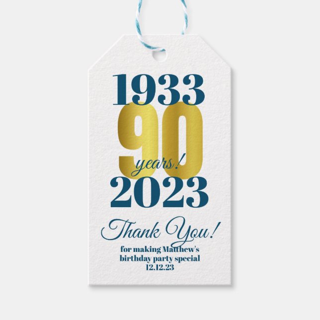 Étiquettes-cadeau 90e anniversaire Merci (Devant)