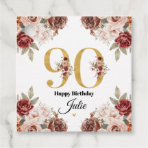 90e Anniversaire Or et Bourgogne Floral Personnali