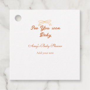 Étiquettes Cadeau à bientôt bébé arc orange rouge nom de baby shower