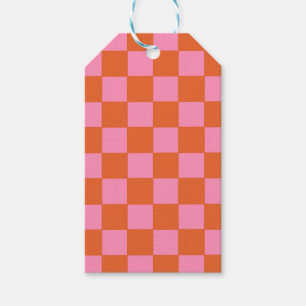 Étiquettes-cadeau à damiers orange et rose