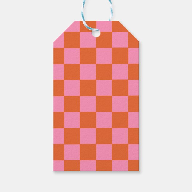 Étiquettes-cadeau à damiers orange et rose (Devant)