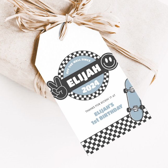 Étiquettes-cadeau À damiers Skateboard Super Rad Anniversaire (Créateur téléchargé)