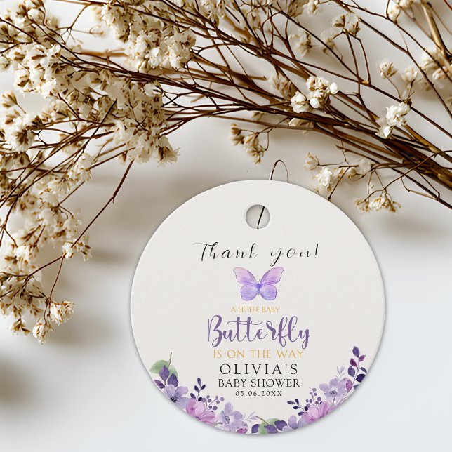 Étiquettes Cadeau A Little Baby Butterfly is on The Way Baby shower (Créateur téléchargé)