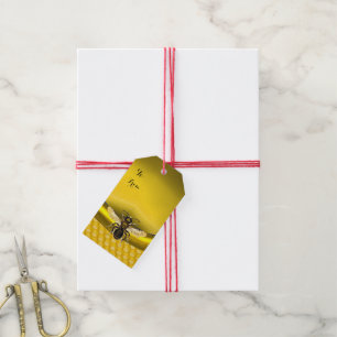 ÉTIQUETTES-CADEAU ABEILLE DE MIEL, MONOGRAMME ROUGE DE JOINT DE CIRE