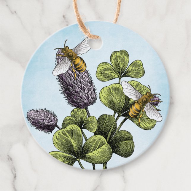 Étiquettes Cadeau Abeilles de miel et jarre de trèfle (Devant)
