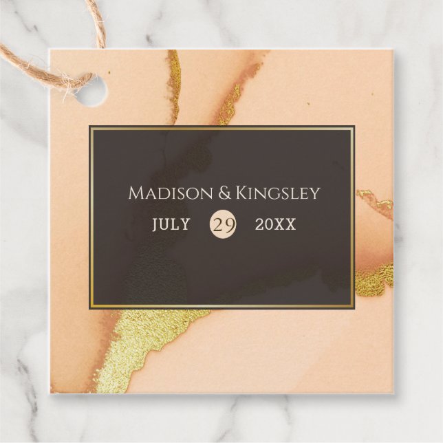 Étiquettes Cadeau Abstrait de corail moderne 💡 Mariage d'huile d'en (Devant)