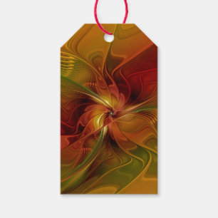 Étiquettes-cadeau Abstrait Rouge Orange Brown Vert Fractal Art Flowe