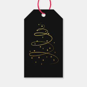 Étiquettes-cadeau Abstrait Sparkling Gold, Black Christmas Tree cade