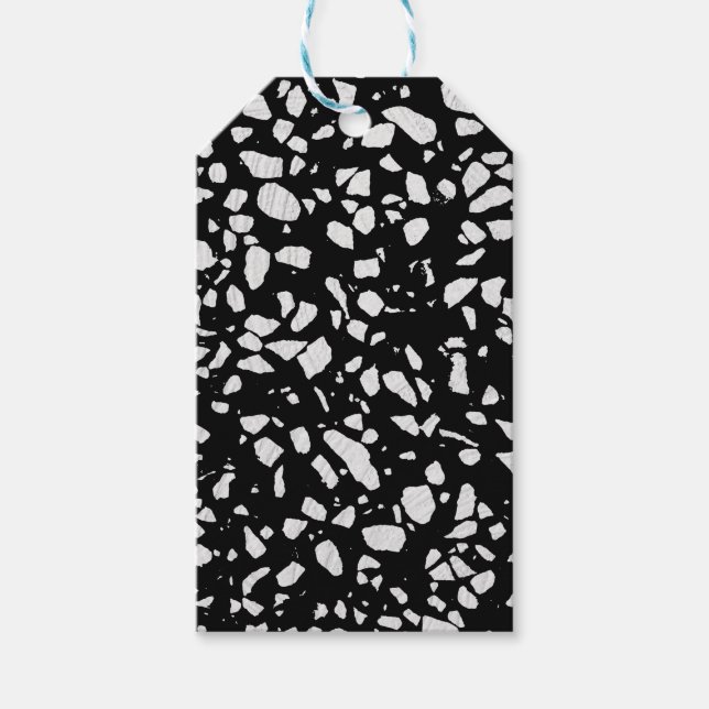 Étiquettes-cadeau Abstrait Terrazzo Mosaic Motif noir et blanc (Devant)