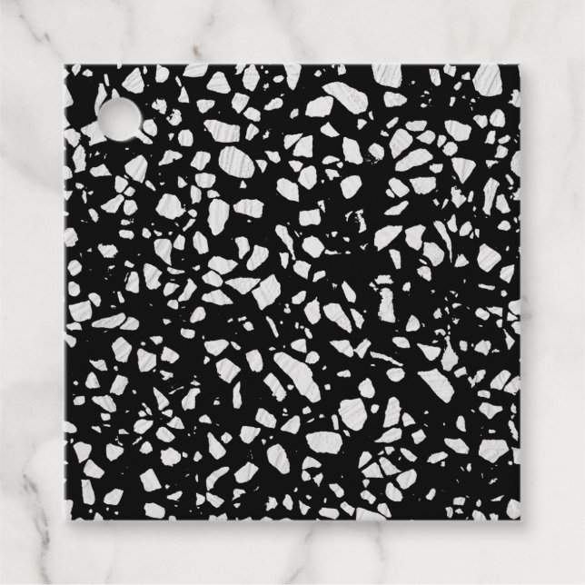 Étiquettes Cadeau Abstrait Terrazzo Mosaic Motif noir et blanc (Devant)