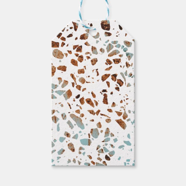 Étiquettes-cadeau Abstrait Terrazzo Mosaic rouille Brown & Motif ble (Devant)