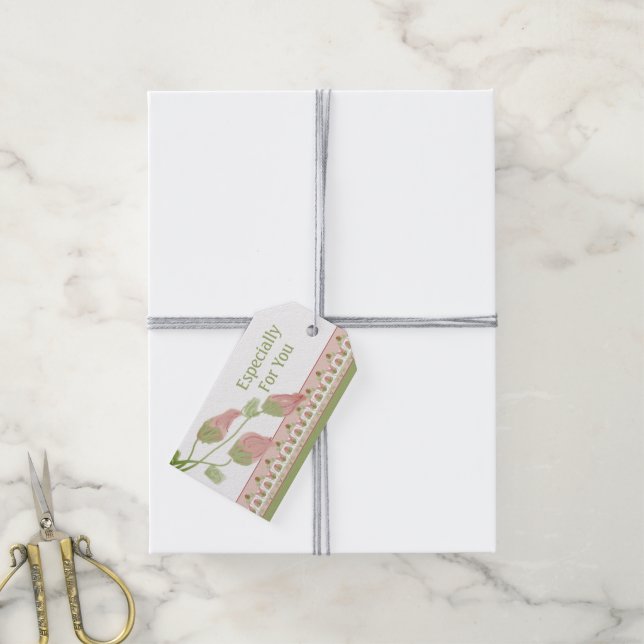 Étiquettes-cadeau Accentuation de Fleur Rose (Avec de la ficelle)