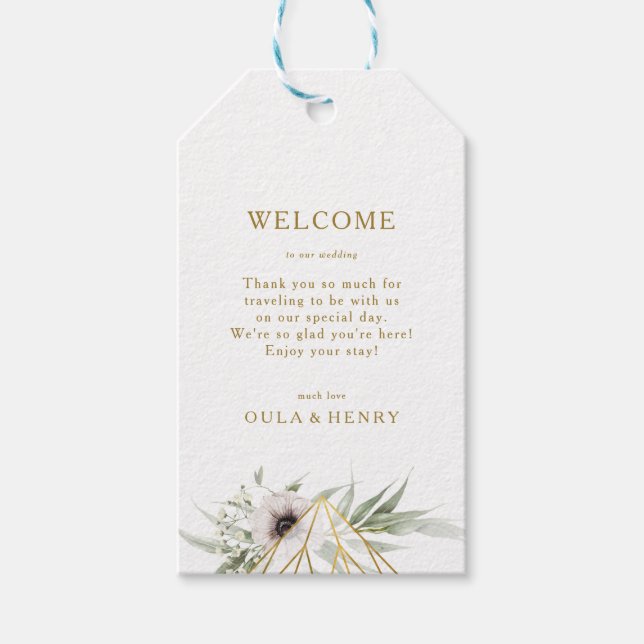 Étiquettes-cadeau Accueil du Mariage géométrique Eucalyptus Gold (Devant)