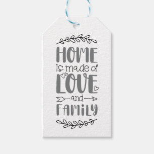 Étiquettes-cadeau Accueil est fait d'amour et de famille mignonne am