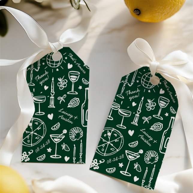 Étiquettes-cadeau Accueil Mariage illustré à main (Hand-Drawn Illustrated Wedding Welcome Gift Tags)
