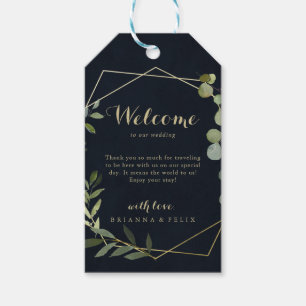 Étiquettes-cadeau Accueil Mariage vert bleu or géométrique