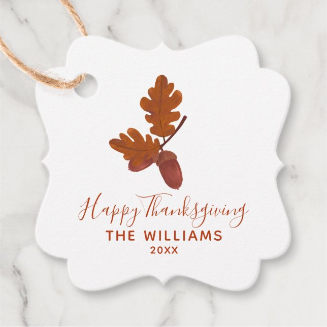 Étiquettes Cadeau Acorn "Bon thanksgiving" Personnalisé (Devant)