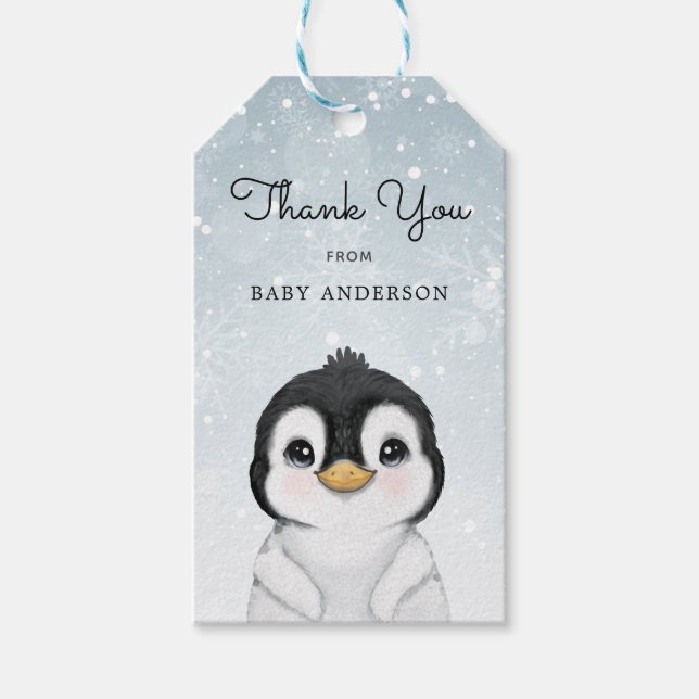 Étiquettes-cadeau Adorable bébé Penguin Merci d'hiver (Devant)