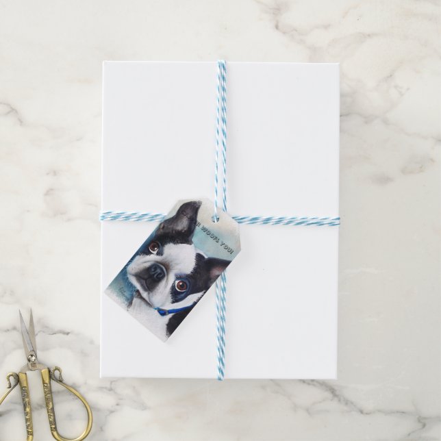 ÉTIQUETTES-CADEAU ADORABLE BOSTON TERRIER (Avec de laficelle)