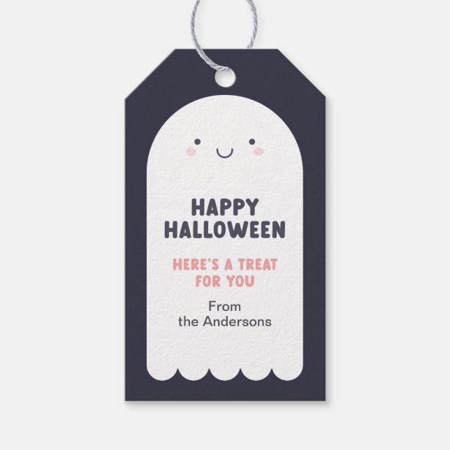 Étiquettes-cadeau Adorable Ghost Happy Halloween Treat (Devant)