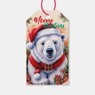 Étiquettes-cadeau Adorable Joyeux Noël hiver blanc ours polaire