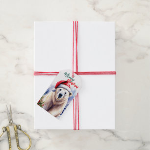 Étiquettes-cadeau Adorable Joyeux Noël hiver blanc ours polaire