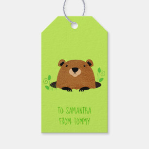 Étiquettes-cadeau Adorable Motif de la marmotte de bois