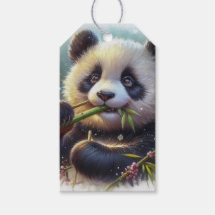 Étiquettes-cadeau Adorable Ours De Panda Mangeant Bambou
