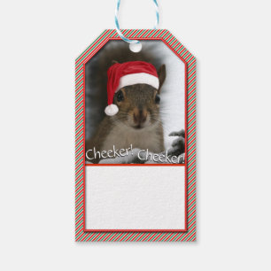 Étiquettes-cadeau Adorable Père Noël SquirrelMC portant le chapeau d