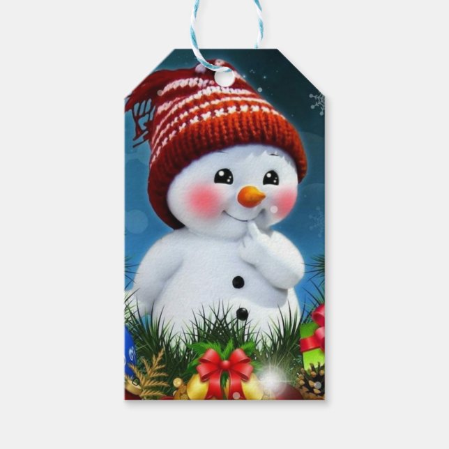 Étiquettes-cadeau Adorable Snowman Avec Casquette Rouge (Devant)