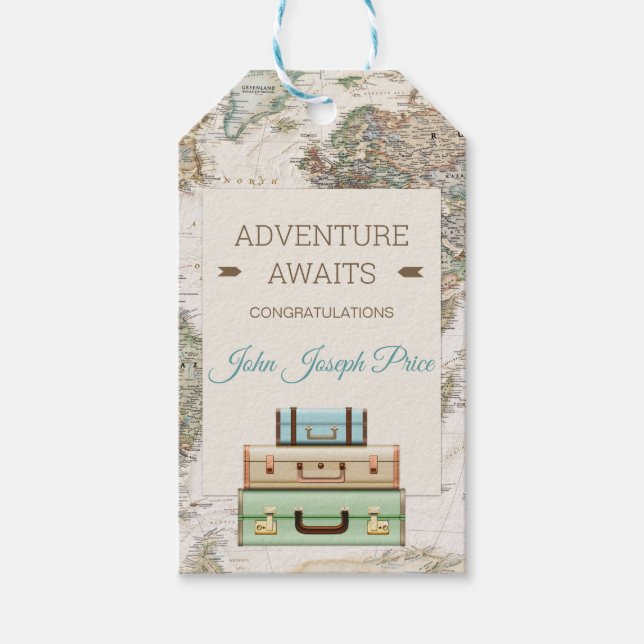 Étiquettes-cadeau Adventure Await World Travel Map Moderne (Devant)