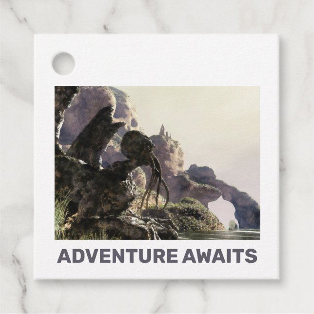 Étiquettes Cadeau Adventure Awaits. Fantasy landscape (Devant)