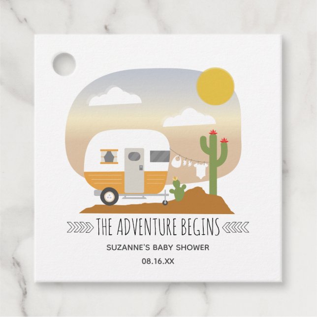 Étiquettes Cadeau Adventure Orange Camper Clothesline Baby shower (Devant)
