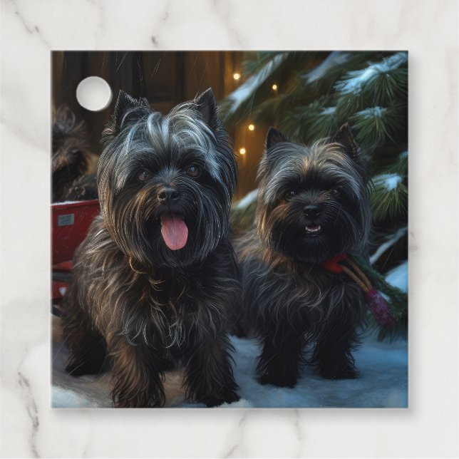 Étiquettes Cadeau Affenpinscher Snowy Sleigh Ride Décor de Noël (Devant)