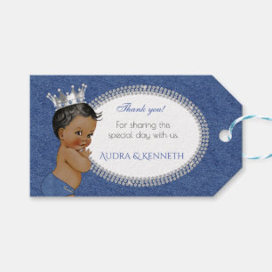 Étiquettes-cadeau African American Baby Boy Denim & Diamonds Crown