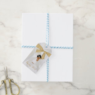 Étiquettes-cadeau African American Baby Girl Baptism Gold Cross