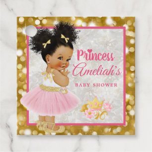 Étiquettes Cadeau Afro Princess Ballerina Baby Girl Pink Gold Fancy