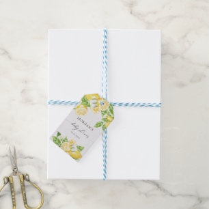 Étiquettes-cadeau agrumes citron fleur baby shower monogramme