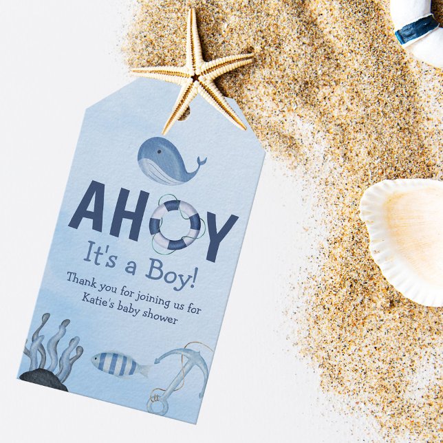 Étiquettes-cadeau Ahoy C'est un garçon Baby shower côtier d'animaux  (Créateur téléchargé)