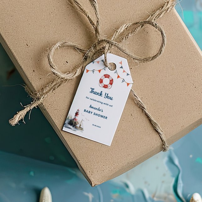 Étiquettes-cadeau Ahoy C'est un garçon Baby shower nautique (Créateur téléchargé)