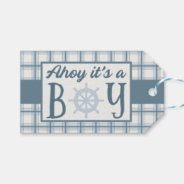 Étiquettes-cadeau Ahoy C'est un garçon Baby shower nautique (Devant (Horizontal))