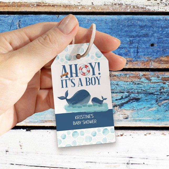 Étiquettes-cadeau Ahoy C'est un garçon de belles baleines Personnali (Boy Baby Shower favor tags from my Happy Whale collection. Message if you need different items.)