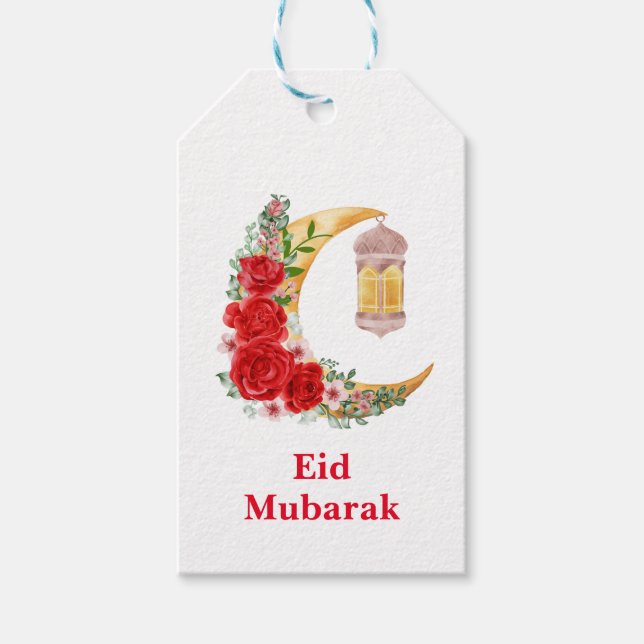Étiquettes-cadeau Aïd Moubarak Cresent floral personnalisé Lanterne  (Devant)