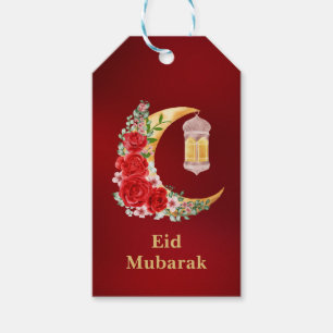 Étiquettes-cadeau Aïd Moubarak Croissant rouge Floral Lanterne islam