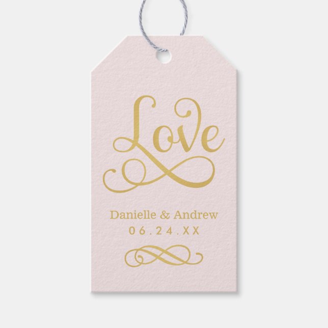 Étiquettes-cadeau Aimer Elegant rose et or Mariage Monogramme (Devant)