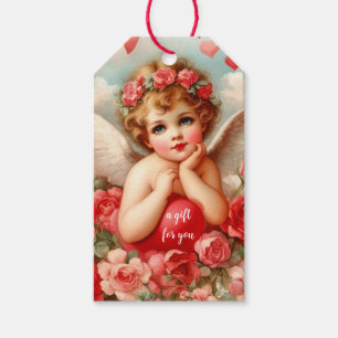 Étiquettes-cadeau Aimer les anges Cherub avec le coeur rouge