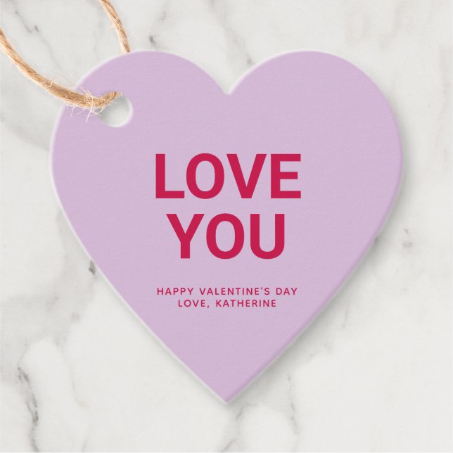 Étiquettes Cadeau Aimez-vous coeur violet mignon Saint Valentin cout (Devant)