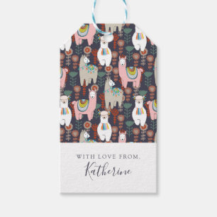 Étiquettes-cadeau Ajoutez votre motif coloré nommé de lamas